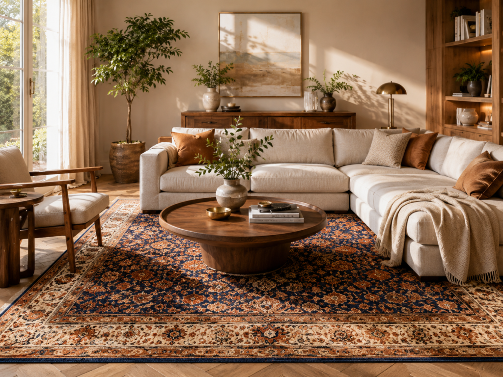 Persian living room rug in an elegant interior